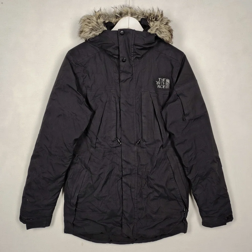 The North Face Mens XS Black Hooded Insulated Parka Faux Fur Trim Down Coat